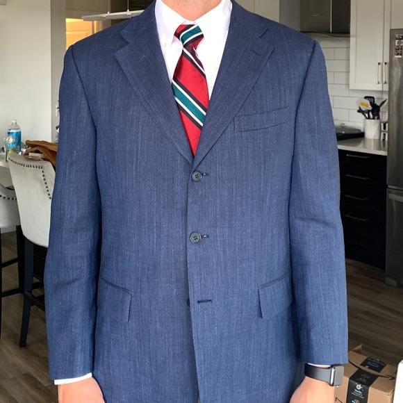 Faconnable Other - 44L Faconnable Blue Linen and Wool 3-button Blazer